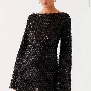 Peppermayo Black Sequin Long Sleeve Dress
